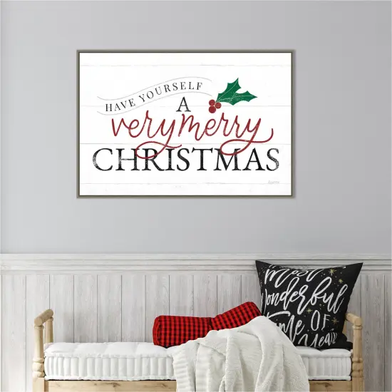 Vintage Christmas IV RG by Becky Thorns 33-in. W x 23-in. H. Canvas Wall Art Print Framed in Grey {5}