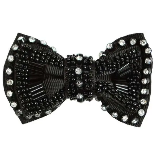 Beaded Bow Rhinestone Brooch {1}