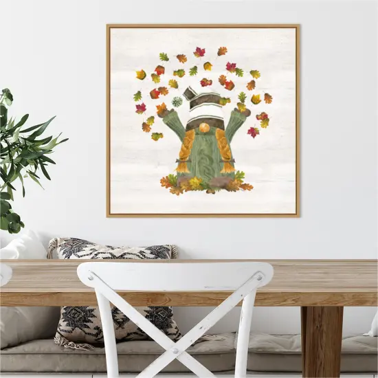 Fall Gnomes VI by Tara Reed 22-in. W x 22-in. H. Canvas Wall Art Print Framed in Natural {4}