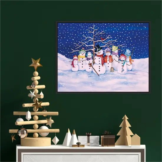 Snow Family by Kathleen Parr McKenna 24-in. W x 18-in. H. Canvas Wall Art Print Framed in Black {4}