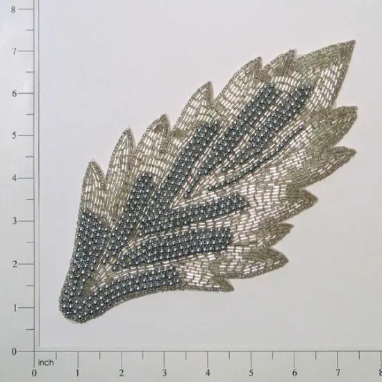 Leaf Beaded Applique/Patch Silver {1}