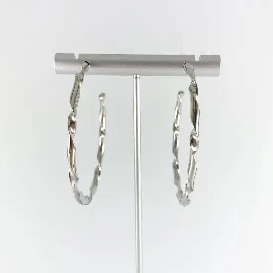 Large Gold Silver Wavy Ribboned Earring Hoops in 18K Gold or Silver Plated Twisted Ribbon Wavy Hoop Earring Over Copper 1 pair {4}