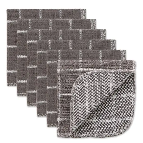 GRAY WINDOWPANE SCRUBBER DISHCLOTH SET/6 {1}