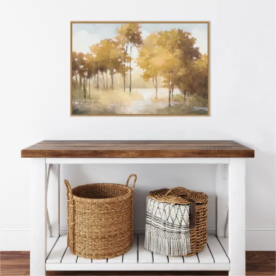 Autumn Lake Gold by Julia Purinton 33-in. W x 23-in. H. Canvas Wall Art Print Framed in Natural {4}