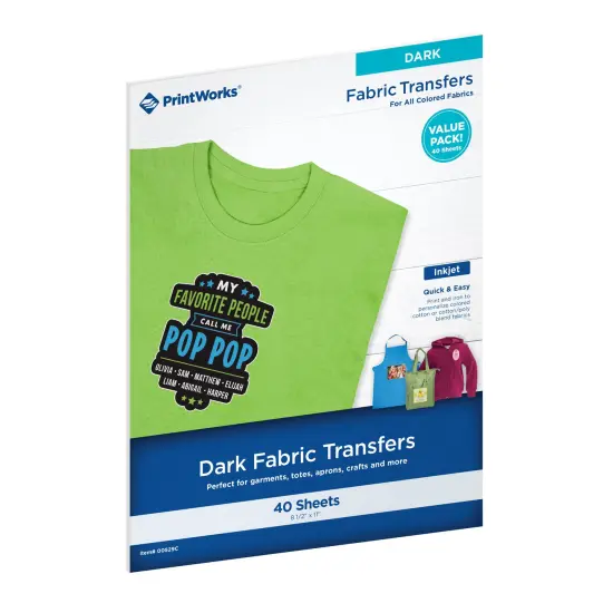 Printworks Dark T-Shirt Transfers for Inkjet Printers, 40 Sheet Value Pack, 8 &frac12;&rdquo; x 11&rdquo; (00529C) {1}