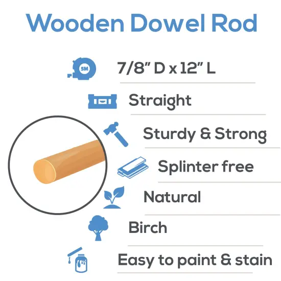 Wooden Dowel Rods 7/8 inch Thick, Multiple Lengths Available, Unfinished Sticks Crafts & DIY | Woodpeckers {2}