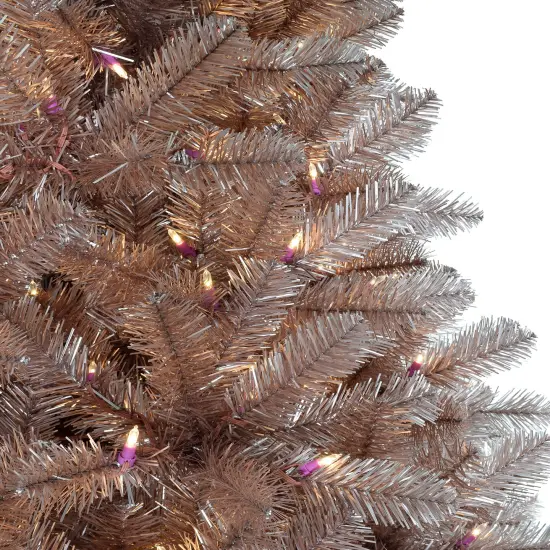 Perfect Holiday 5' Pre-lit Rose Gold Oregon Fir Tinsel Tree {5}