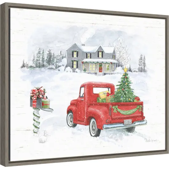 Farmhouse Holidays VI Truck by Beth Grove 20-in. W x 16-in. H. Canvas Wall Art Print Framed in Grey {1}