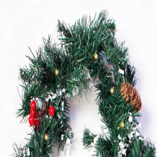 Perfect Holiday 9ft Pre-Lit Snow Flocked Garland with Pine Cones Berries {2}