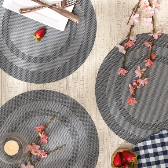 DII Gray Round PVC Doubleframe Placemat 6 Piece {3}
