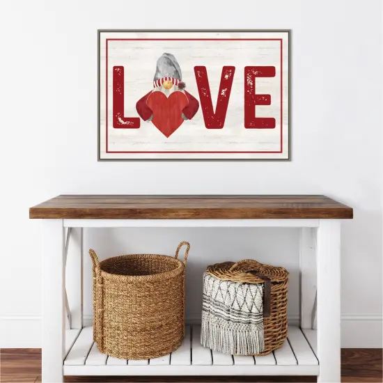 Valentine Gnomes Love by Tara Reed 33-in. W x 23-in. H. Canvas Wall Art Print Framed in Grey {5}