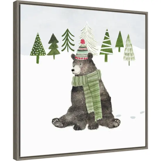 Woodland Christmas IV by Victoria Borges 22-in. W x 22-in. H. Canvas Wall Art Print Framed in Grey {1}