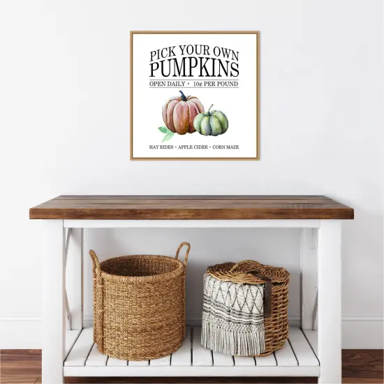 Pick Your Own Pumpkins by Amanti Art Portfolio 22-in. W x 22-in. H. Canvas Wall Art Print Framed in Natural {5}