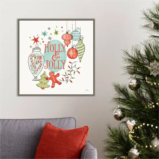 Retro Christmas IV by Janelle Penner 22-in. W x 22-in. H. Canvas Wall Art Print Framed in Grey {5}