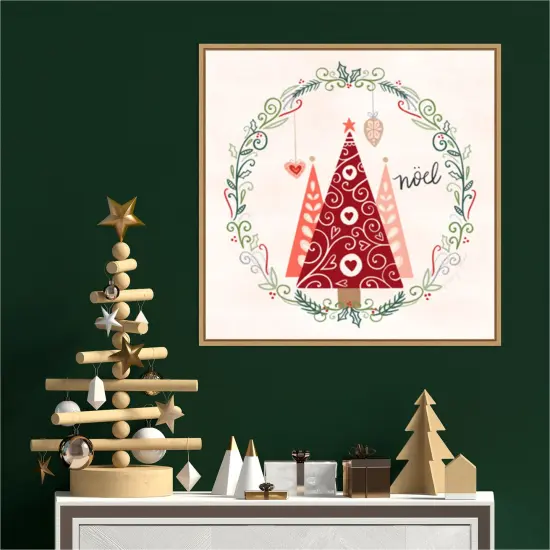 Hygge Christmas III by Noonday Design 22-in. W x 22-in. H. Canvas Wall Art Print Framed in Natural {4}