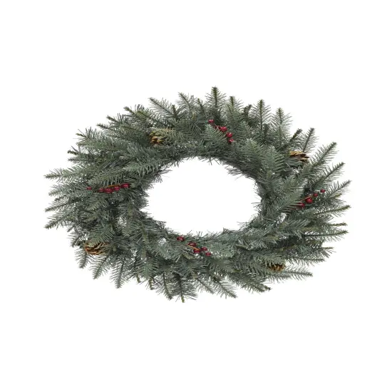 Perfect Holiday 24" Carolina Spruce Wreath With Pine Cones And Red Berry Clusters {1}