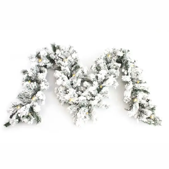 Perfect Holiday 9ft Pre-Lit Garland With Heavy Snow Flock {1}