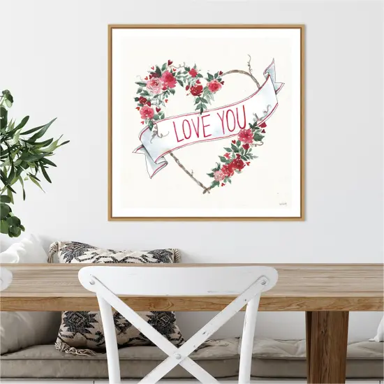 Love You I by Anne Tavoletti 22-in. W x 22-in. H. Canvas Wall Art Print Framed in Natural {4}