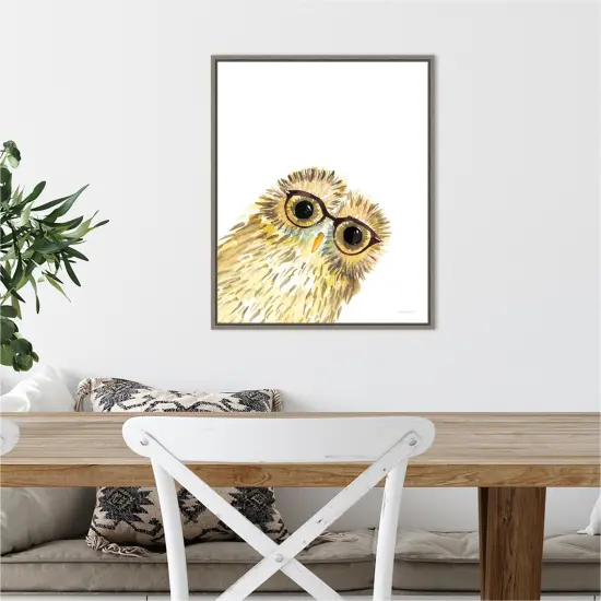 Owl in Glasses by Mercedes Lopez Charro Canvas Wall Art Print Framed Grey {4}