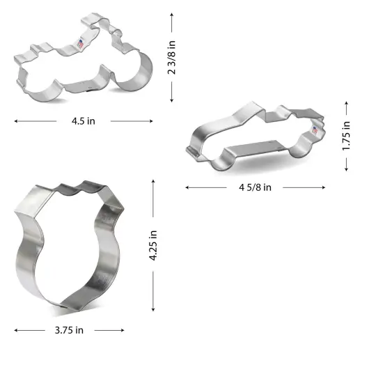 CookieCutter.com 3 Piece Road Trip Route 66 Cookie Cutter Set Police Badge, Convertible Car, Motorcycle, Metal Shapes Made in USA, Silver {2}