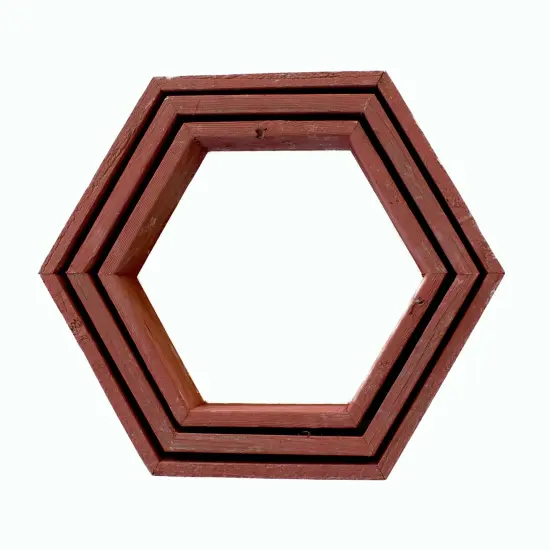 Rustic Farmhouse Floating Reclaimed Wood Hexagon Shelves (Set of 3) Red {1}