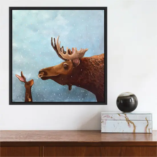 Moose and Rabbit by Lucia Stewart Canvas Wall Art Print Framed Black {4}
