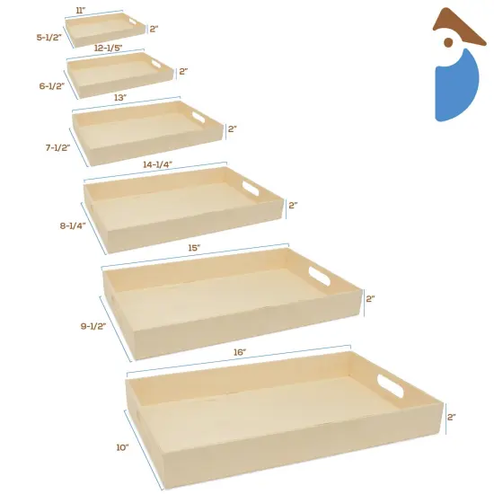Unfinished Wood Nesting Trays, with Handles and without Handles, 6-set, Crafts & Home | Woodpeckers {4}