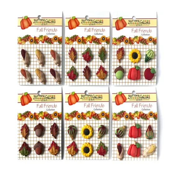 Buttons Galore and More Fall Friends Group assortment of 3D, hand dyed and hand painted craft & fashion buttons - Set of Six Cards {1}