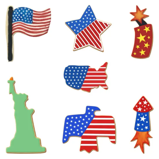 CookieCutter.com 7 Piece Patriotic Cookie Cutter Set Statue of Liberty, USA Map, Thunderbird, Flag, Star, Firework, Fire Cracker, USA {3}