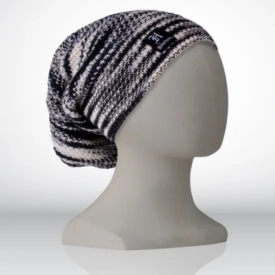 Hemptique 100% Hemp Made Knitted Knit Beanie Winter Hat Cap Long Style for Men and Women Fashion Apparel Winter Holiday Gift Eco Friendly Sustainable Naturally Grown Fiber Black/white {1}