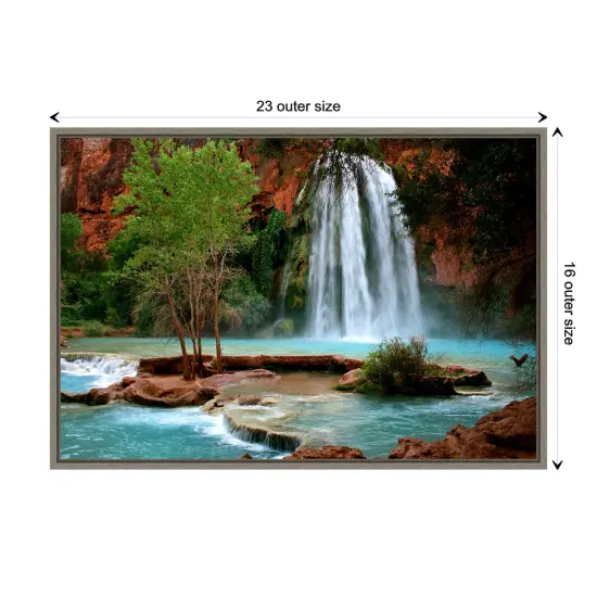 Havasu Falls by Andy Magee Canvas Wall Art Print Framed Grey {1}