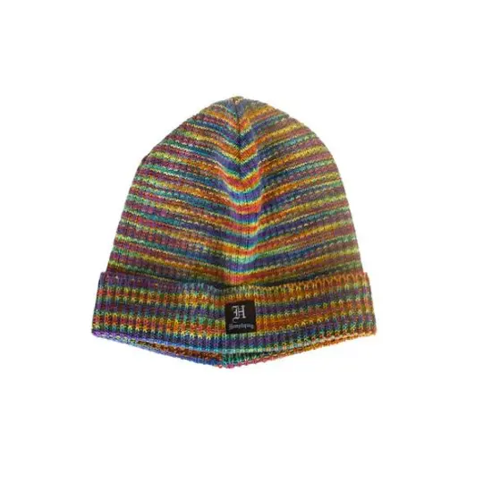 Hemptique 100% Hemp Made Knitted Knit Beanie Winter Hat Cap Short Style for Men and Women Winter Holiday Gift Eco Friendly Sustainable Naturally Grown Fiber Rainbow {1}