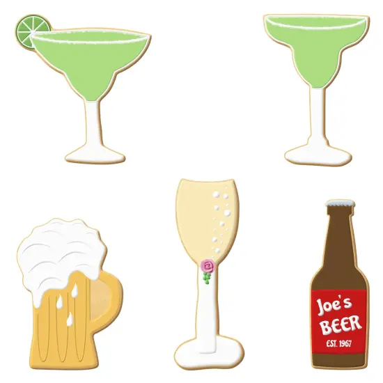 CookieCutter.com 5 Piece Drinks Cookie Cutter Set Margarita Glass with Lime, Bottle, Beer Mug, Champagne Glass, Margarita Glass, USA {3}