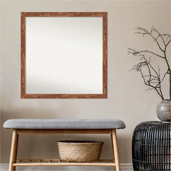 Amanti Art Non-Beveled Wood Wall Mirror, Fresco Dark Walnut Frame Fresco Light Pecan {7}