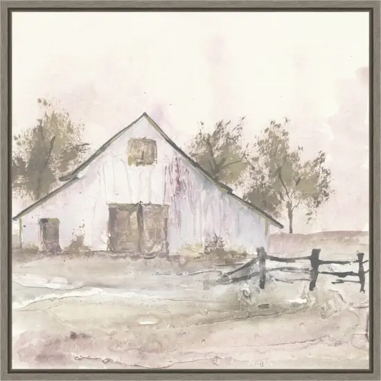 White Barn II by Chris Paschke 16-in. W x 16-in. H. Canvas Wall Art Print Framed in Grey {1}