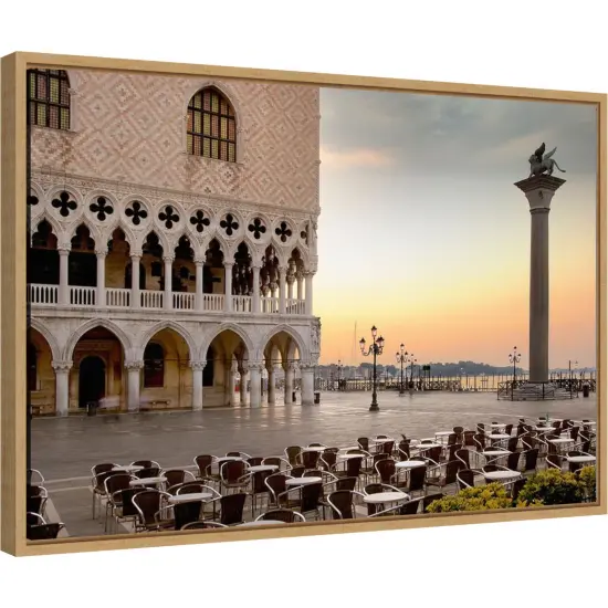 Piazza San Marco Sunrise Italy by Alan Blaustein 23-in. W x 16-in. H. Canvas Wall Art Print Framed in Natural {2}