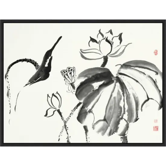Lotus Study I by Nan Rae 24-in. W x 18-in. H. Canvas Wall Art Print Framed in Black {1}