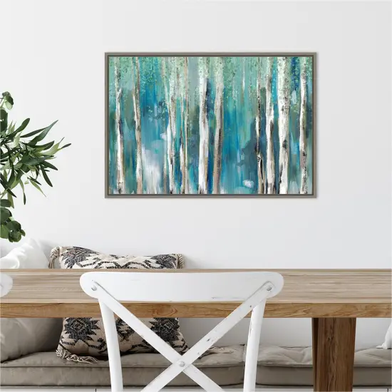 Cerulean Forest I by Rebecca Barger 23-in. W x 16-in. H. Canvas Wall Art Print Framed in Grey {5}