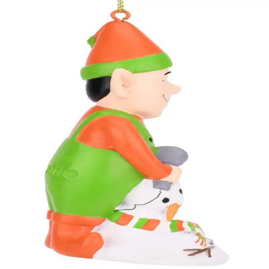 Elf Hair Drying a Snowman Funny Christmas Ornament {2}