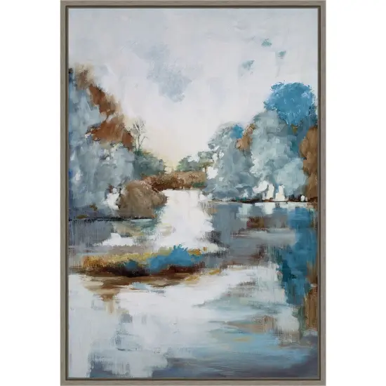 Finding Center Forest Creek by Mary Parker Buckley 16-in. W x 23-in. H. Canvas Wall Art Print Framed in Grey {1}