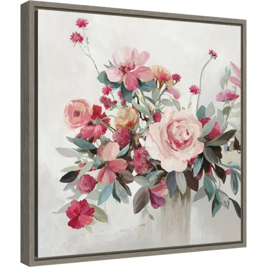 Treasure of the Day (Rose Bouquet) by Allison Pearce 16-in. W x 16-in. H. Canvas Wall Art Print Framed in Grey {2}