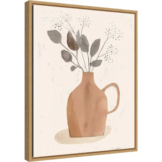 La Planta II (Floral Vase) by Victoria Barnes 16-in. W x 20-in. H. Canvas Wall Art Print Framed in Natural {2}