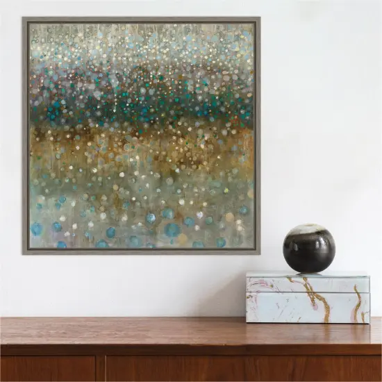 Abstract Rain by Danhui Nai 16-in. W x 16-in. H. Canvas Wall Art Print Framed in Grey {5}