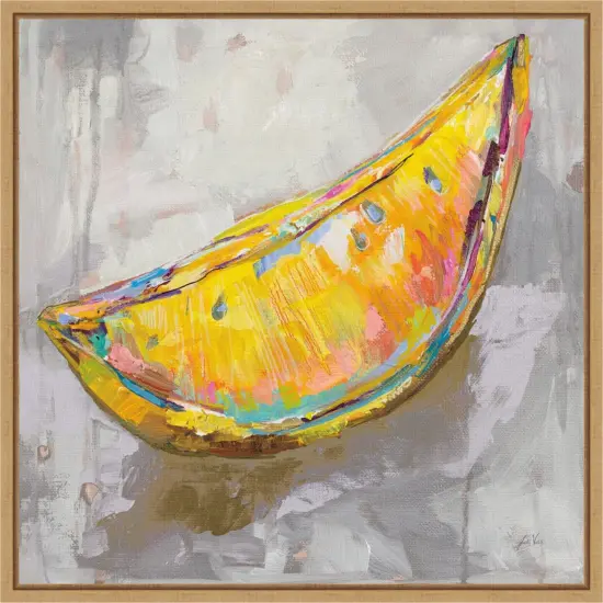 Lemon Wedge Neutral by Jeanette Vertentes 16-in. W x 16-in. H. Canvas Wall Art Print Framed in Natural {1}