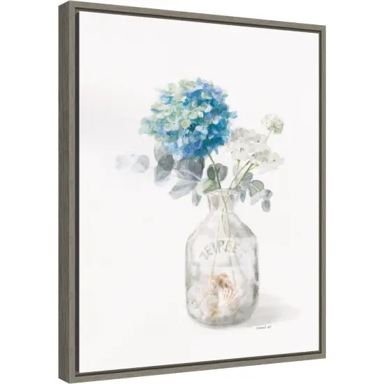 Beach Flowers V (Vase) by Danhui Nai 16-in. W x 20-in. H. Canvas Wall Art Print Framed in Grey {2}