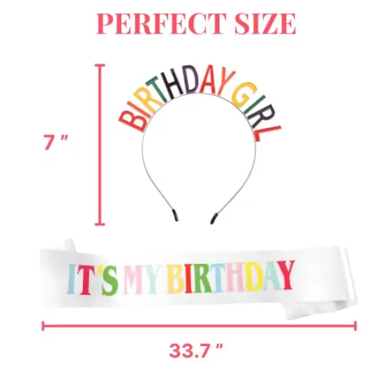 VUDECO 3PCs Rainbow Birthday Crown Birthday Girl Sash Tiara Kit {2}