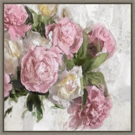 Floral Pink Peonies I by Emily Ford 16-in. W x 16-in. H. Canvas Wall Art Print Framed in Grey {1}