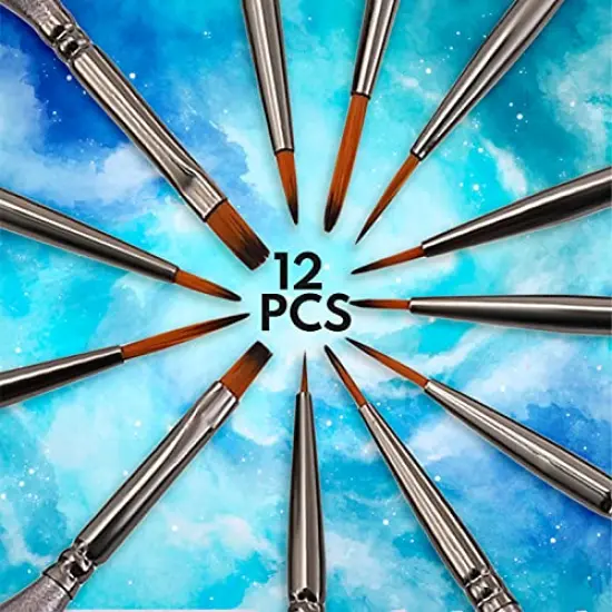 VUDECO Black Detail Paint Brush Set - 12 Piece Miniature Paint Brushes Kit - Professional Mini Fine Paint Brushes Set Brown {4}