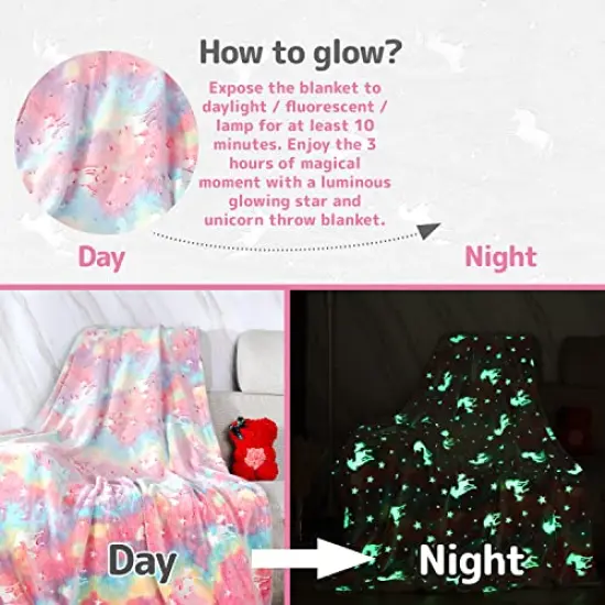 VUDECO Glow in The Dark Blanket for Kids 50 x 60 inches ranbow {5}