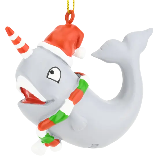 Cute Candy Cane Narwhal Animal Christmas Ornament {1}
